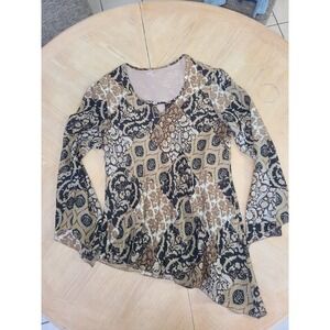 Unbranded Asymmetric Top Women M Brown Y2K Bell Sleeve Paisley Mesh